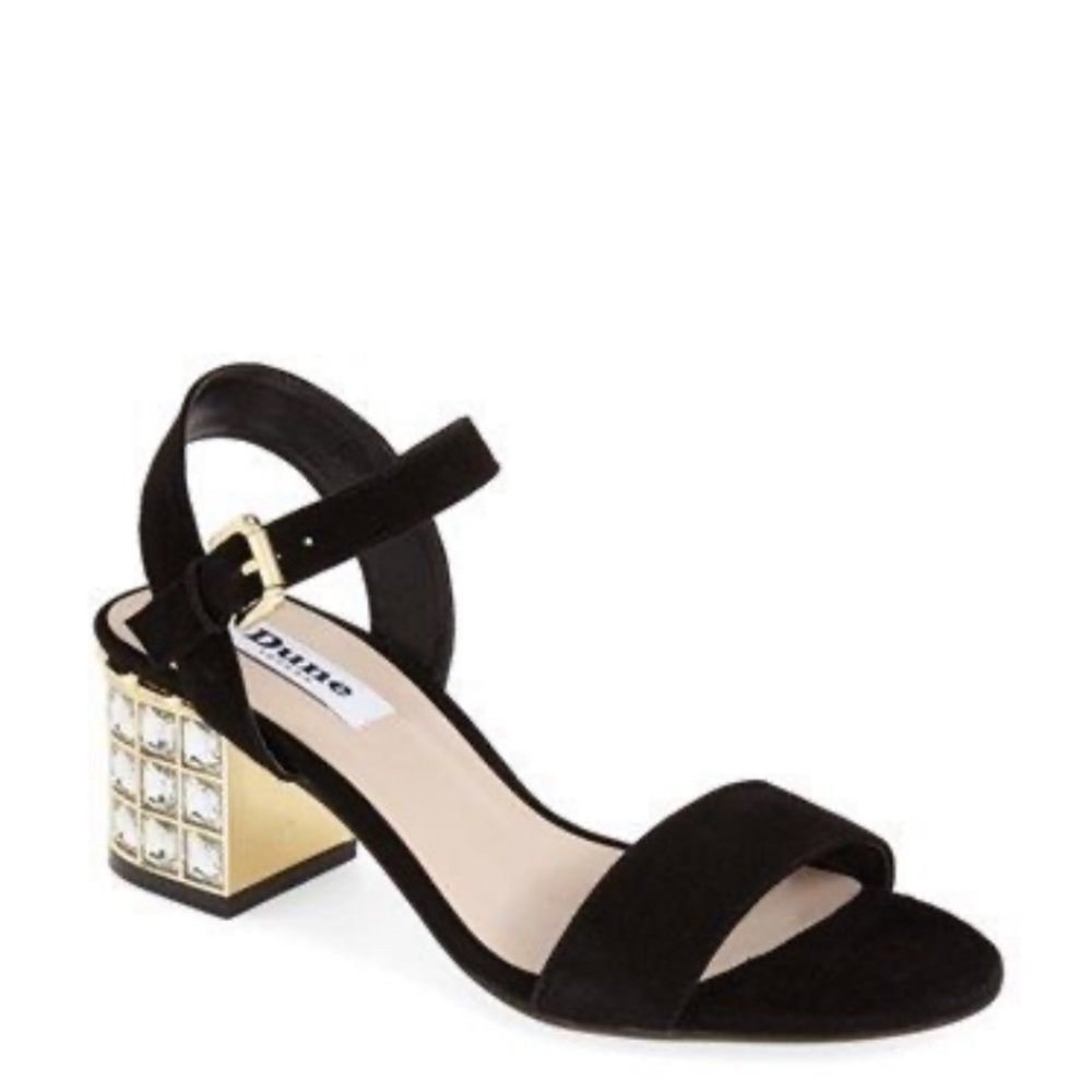Dune London black suede jewelled block sandal
